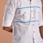 Stylish White Hunting Shirt with Blue Strip | Premium Men's Sportswear | Classic Outdoor Design | Comfortable Cotton Fabric | Size 36-44